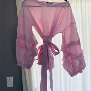 Banana Republic Pink Gingham Blouse with Tie, Size Medium. Like New.